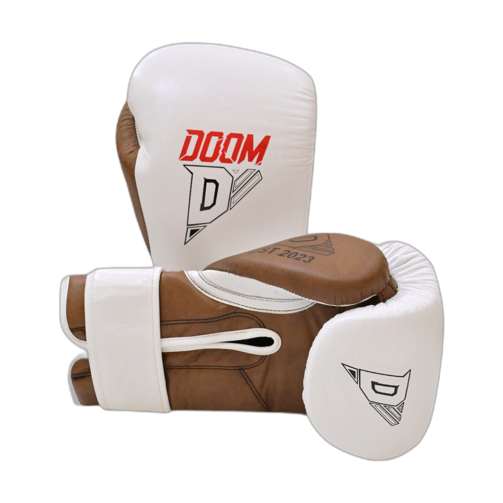 K-1 STRIKER (Velcro) — brown and white 16oz cowhide boxing gloves